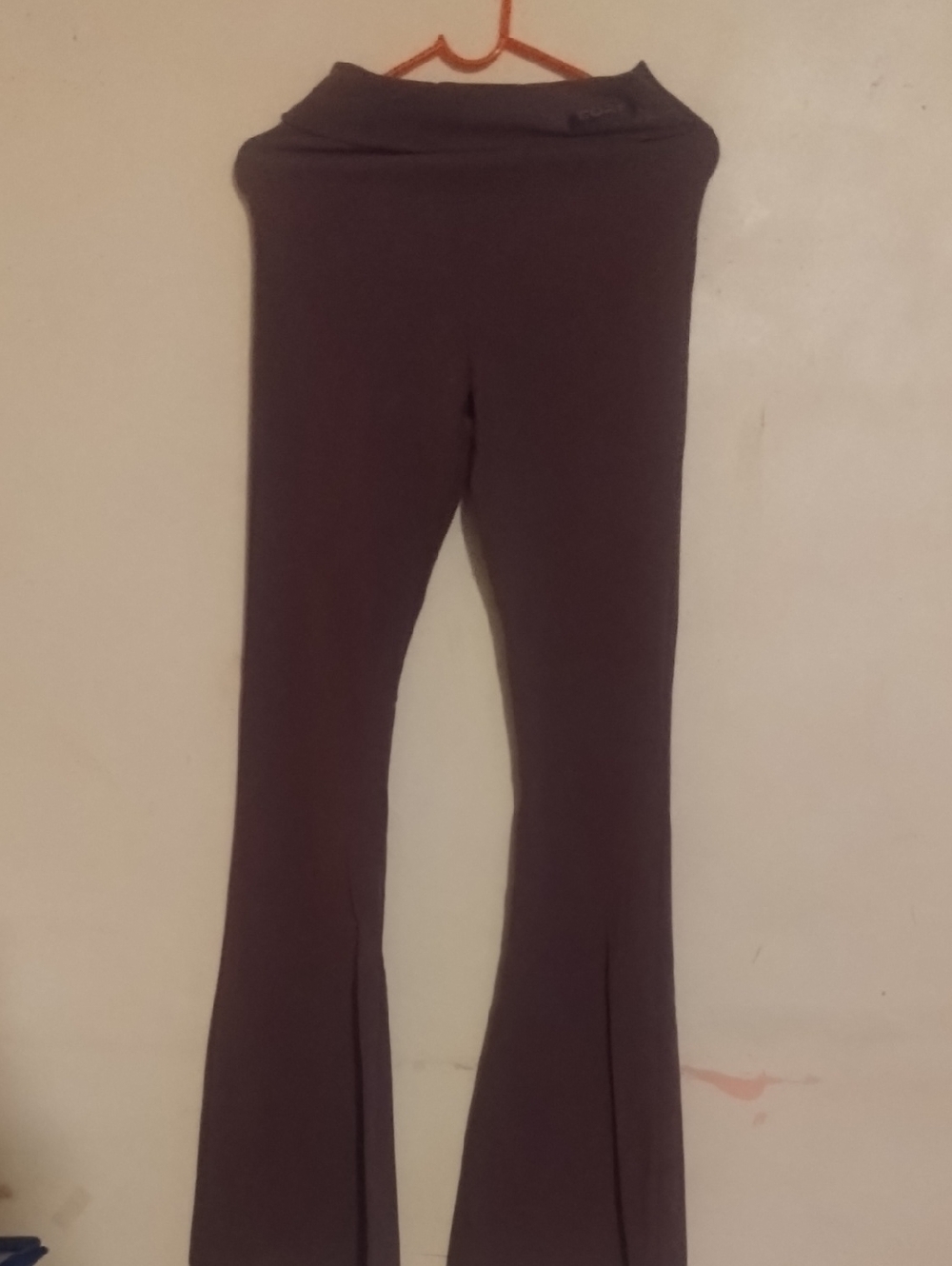 Women Fold-Over Waist Flared Leggings - Brown